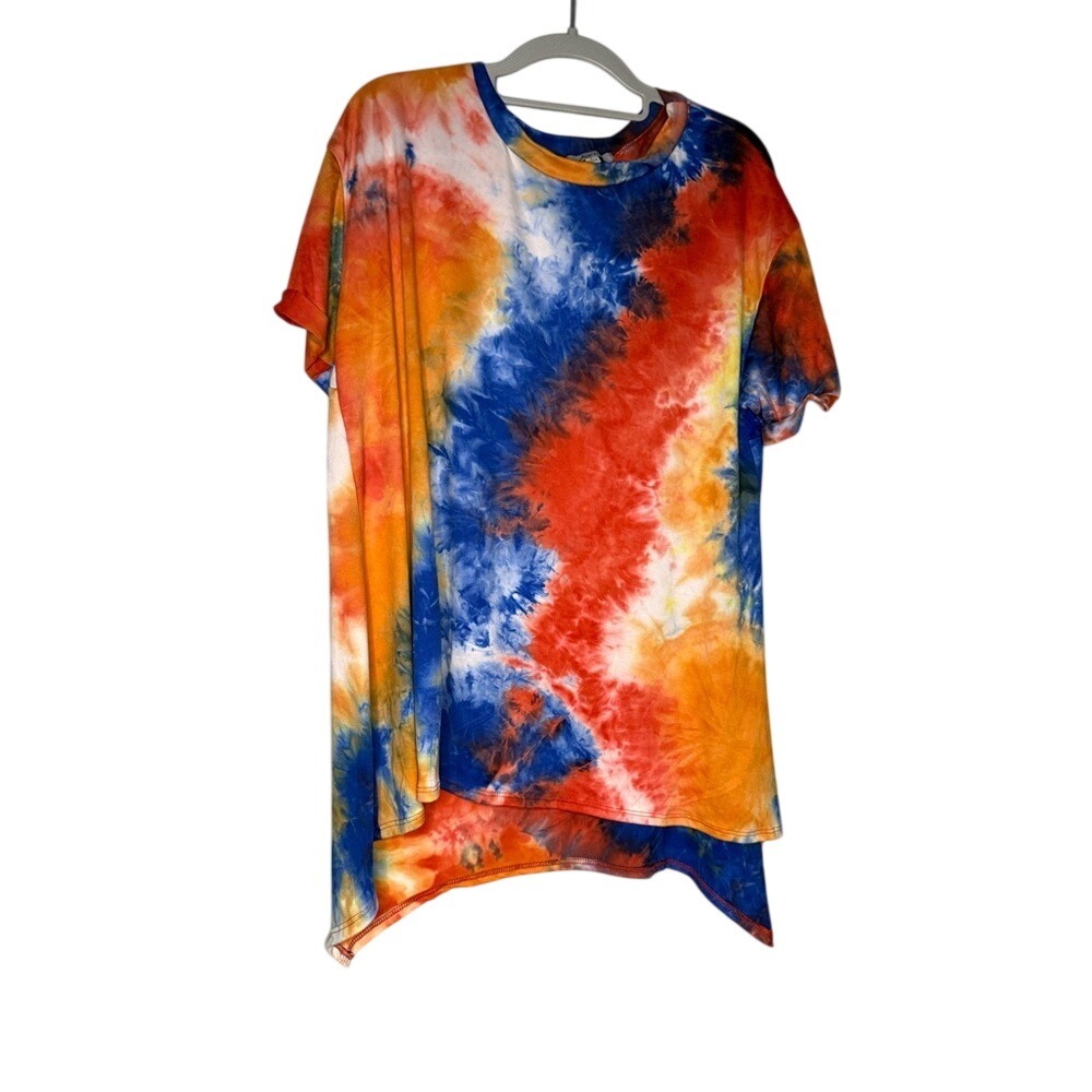 White Birch shark bite super soft t-shirt tie dye red blue and‎ orange